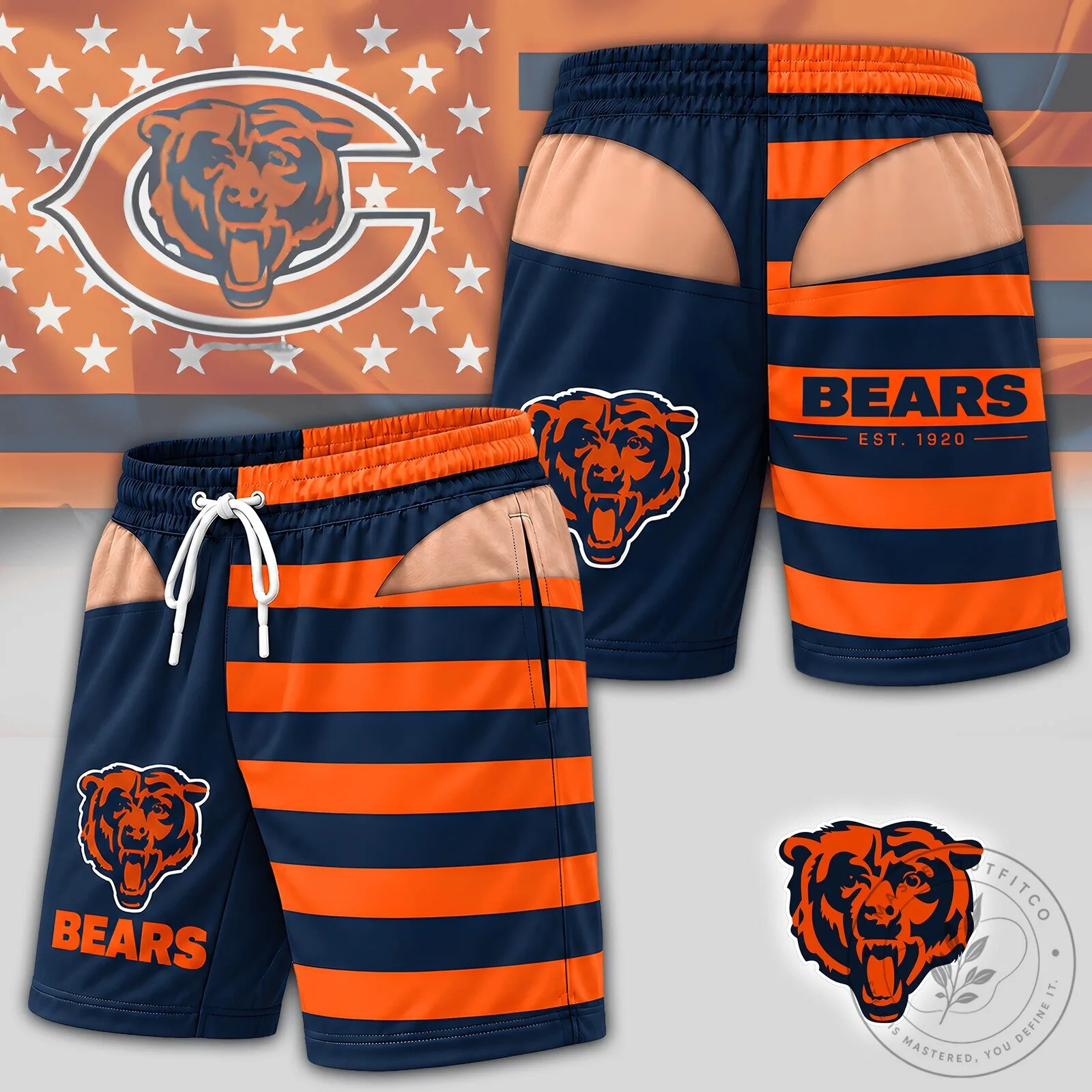 Chicago Bears NFL Football Team Logo Striped Athletic Shorts