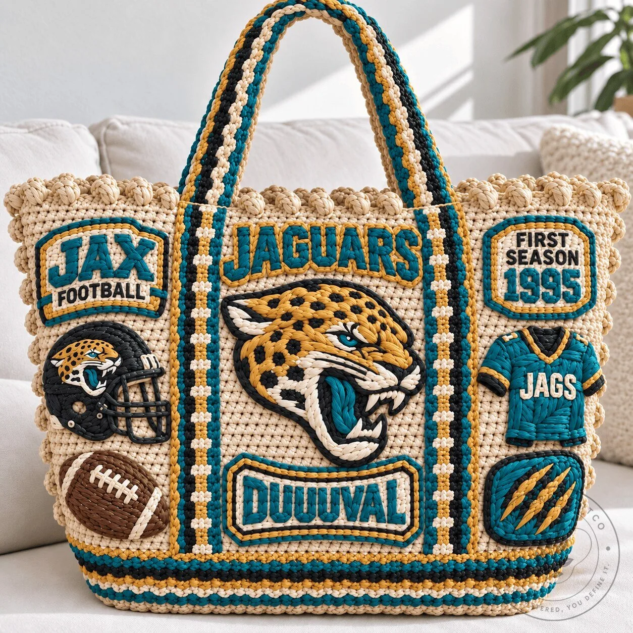 Jacksonville Jaguars Football Team Straw Style Embellished Tote Bag