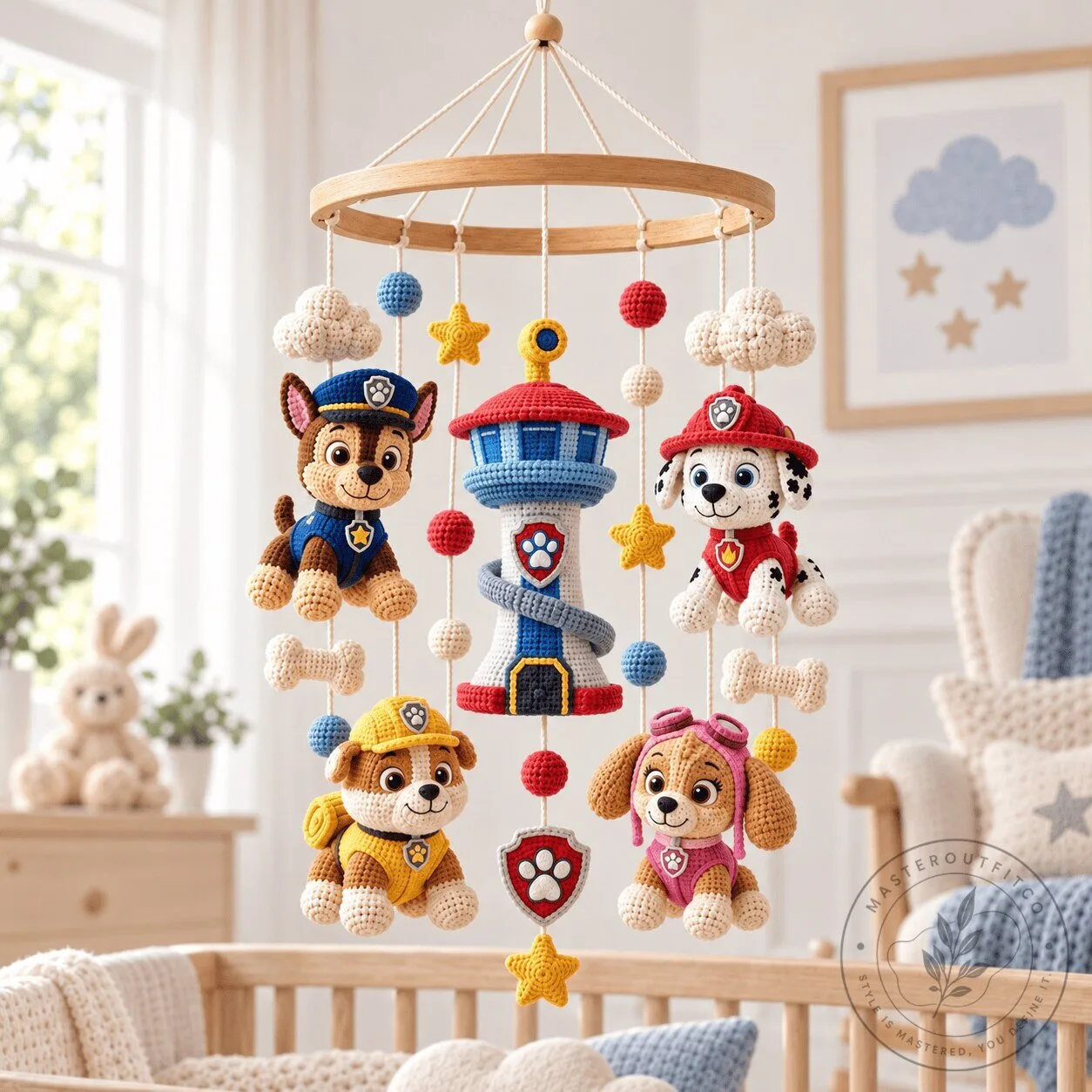 Paw Patrol Crochet Baby Crib Mobile with Chase, Marshall, Skye, and Rubble