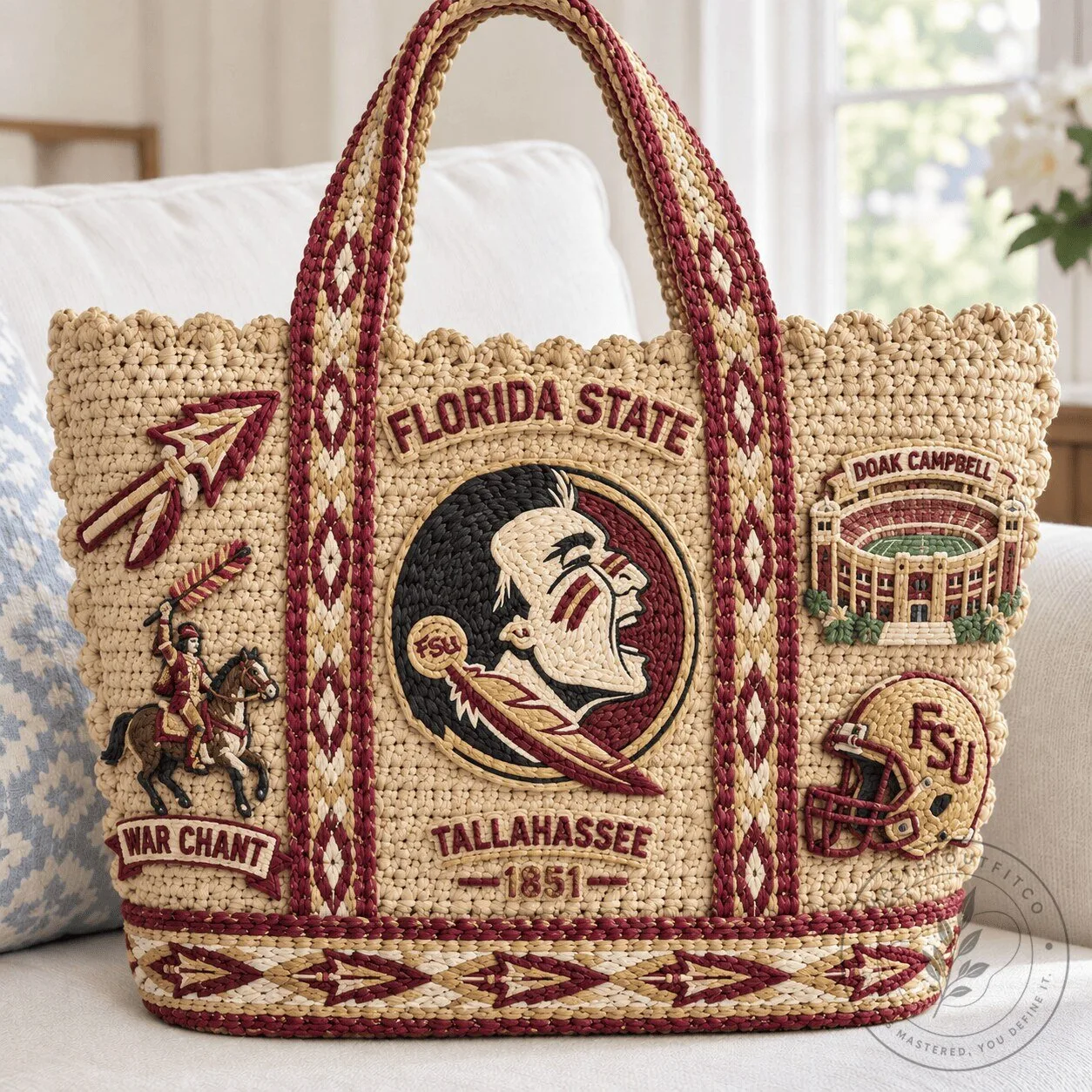 Florida State Seminoles Straw Tote Bag with Embroidered Embellishments