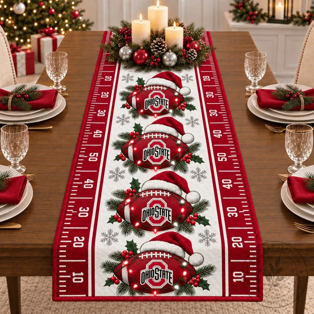 Ohio State Buckeyes Christmas Football Table Runner Ohio State Buckeyes Christmas Football Table Runner