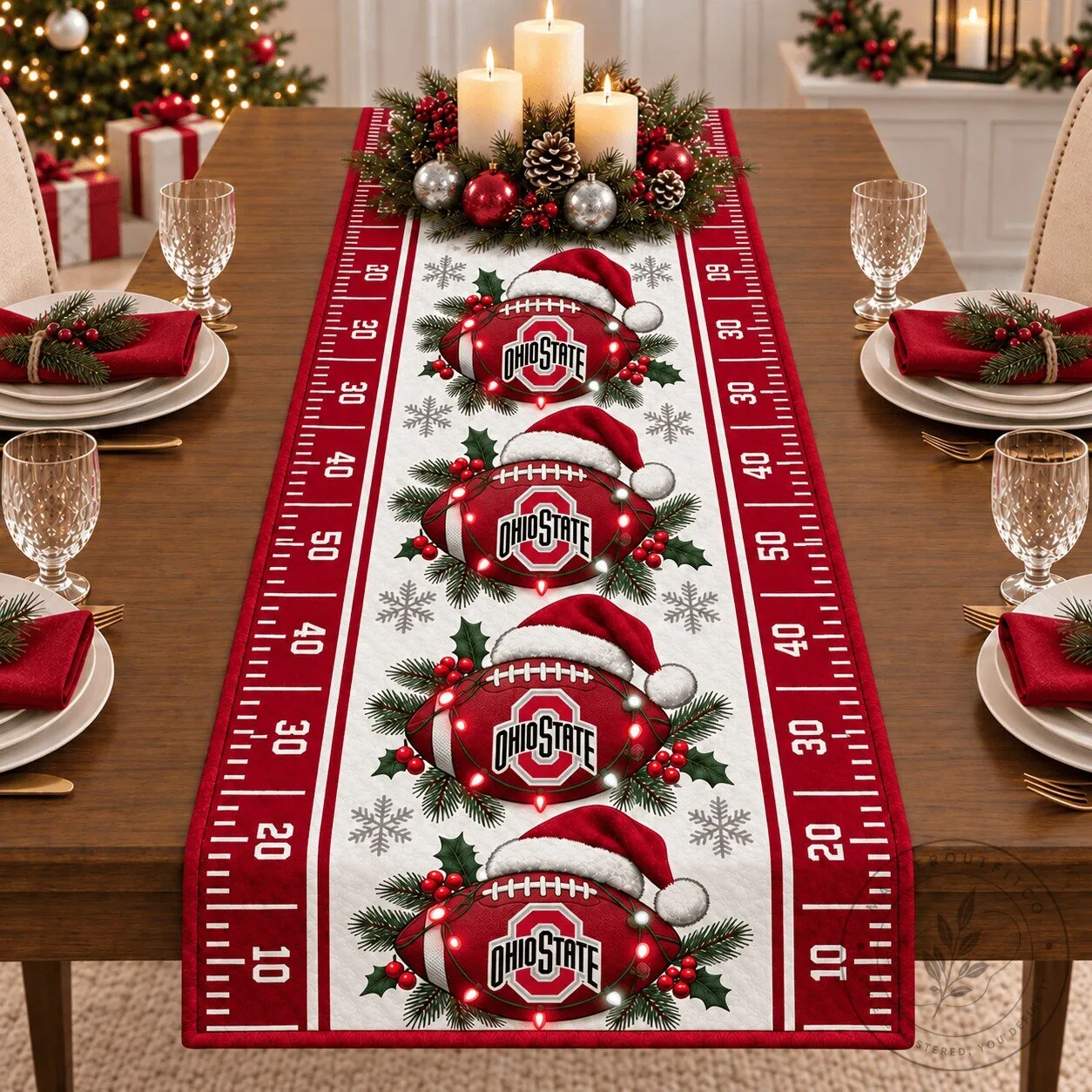Ohio State Buckeyes Christmas Football Table Runner 5 Ohio State Buckeyes Christmas Football Table Runner