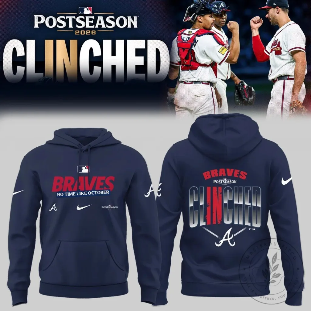 Atlanta Braves Postseason Clinched 2026 Baseball Playoff Hoodie 19 Atlanta Braves Postseason Clinched 2026 Baseball Playoff Hoodie