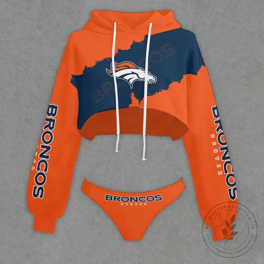 Denver Broncos Women's Orange and Navy Cropped Hoodie and Panty Set