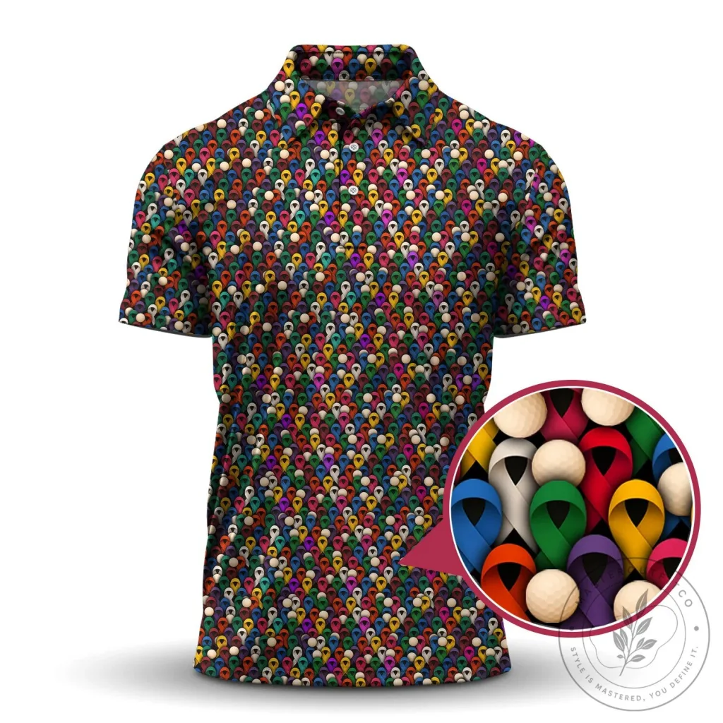 Cancer Survivor Awareness Ribbon Golf Polo Shirt for Men and Women 7 Cancer Survivor Awareness Ribbon Golf Polo Shirt for Men and Women