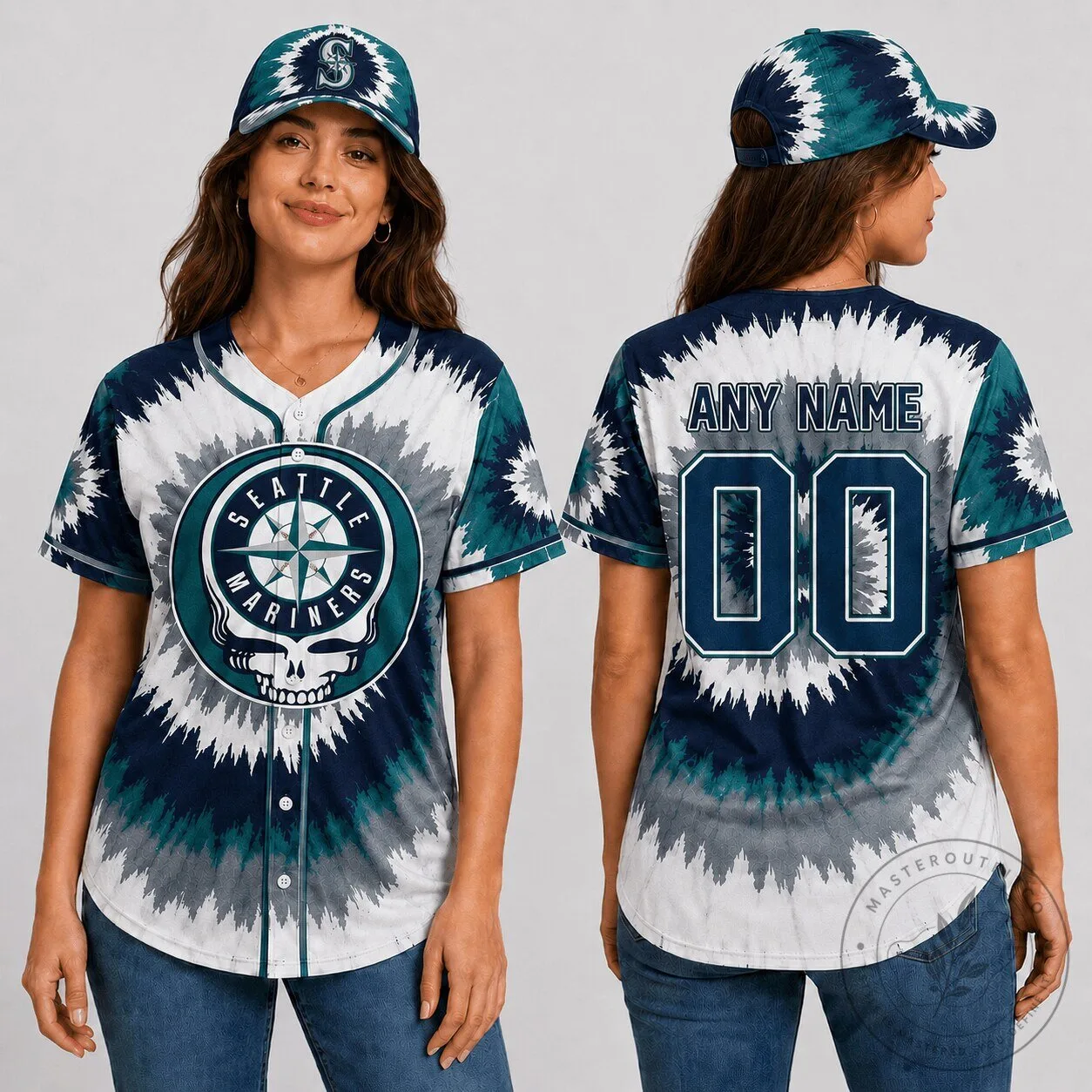 Seattle Mariners Baseball Tie-Dye Skull Custom Name and Number Baseball Jersey