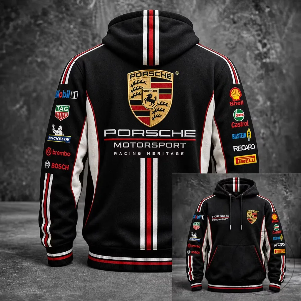 Porsche Motorsport Racing Heritage Black Full-Zip Hoodie
