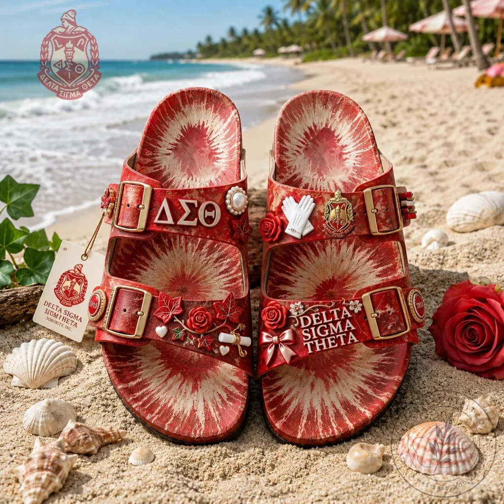 Delta Sigma Theta Sorority Red White Pattern Sandals