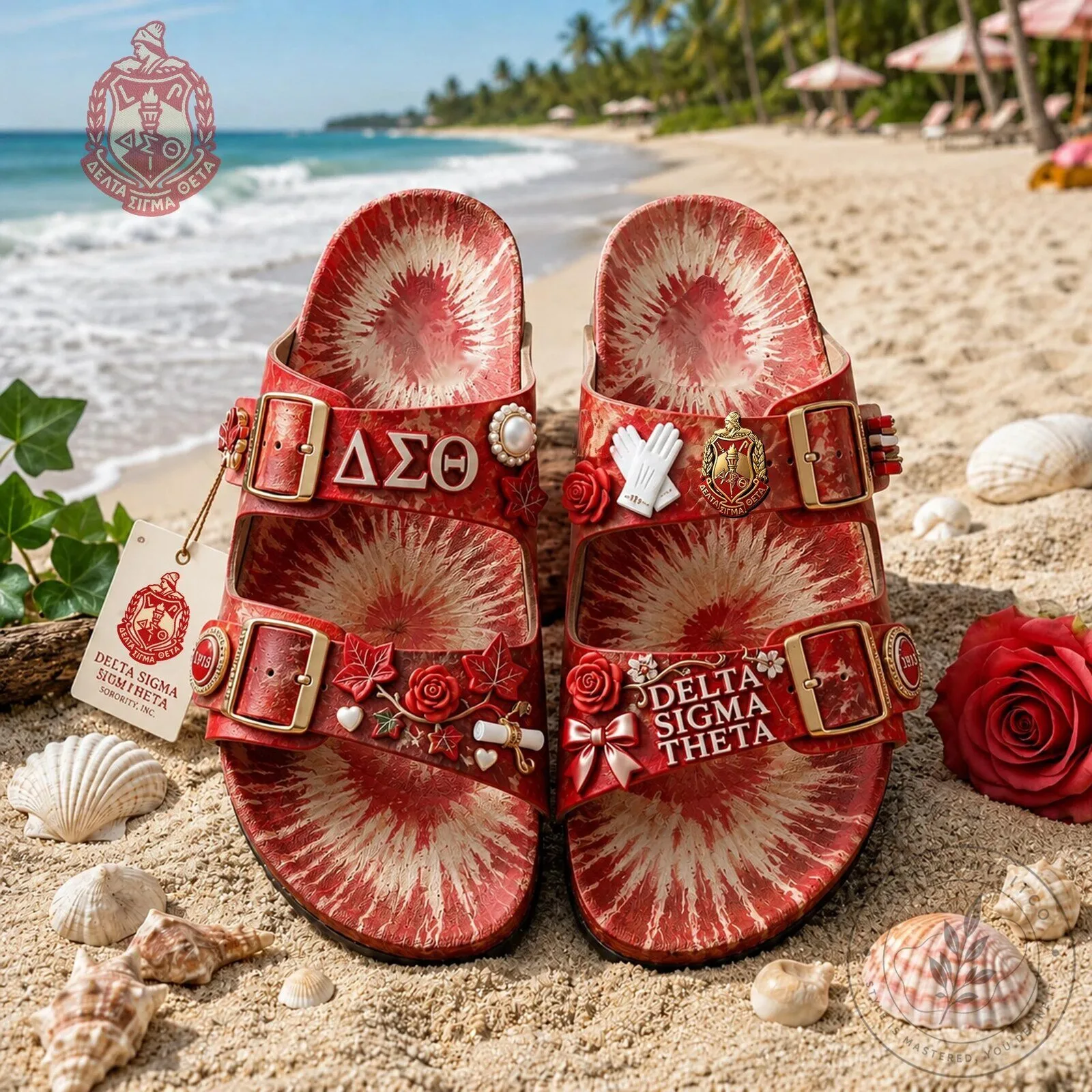 Delta Sigma Theta Sorority Red White Pattern Sandals