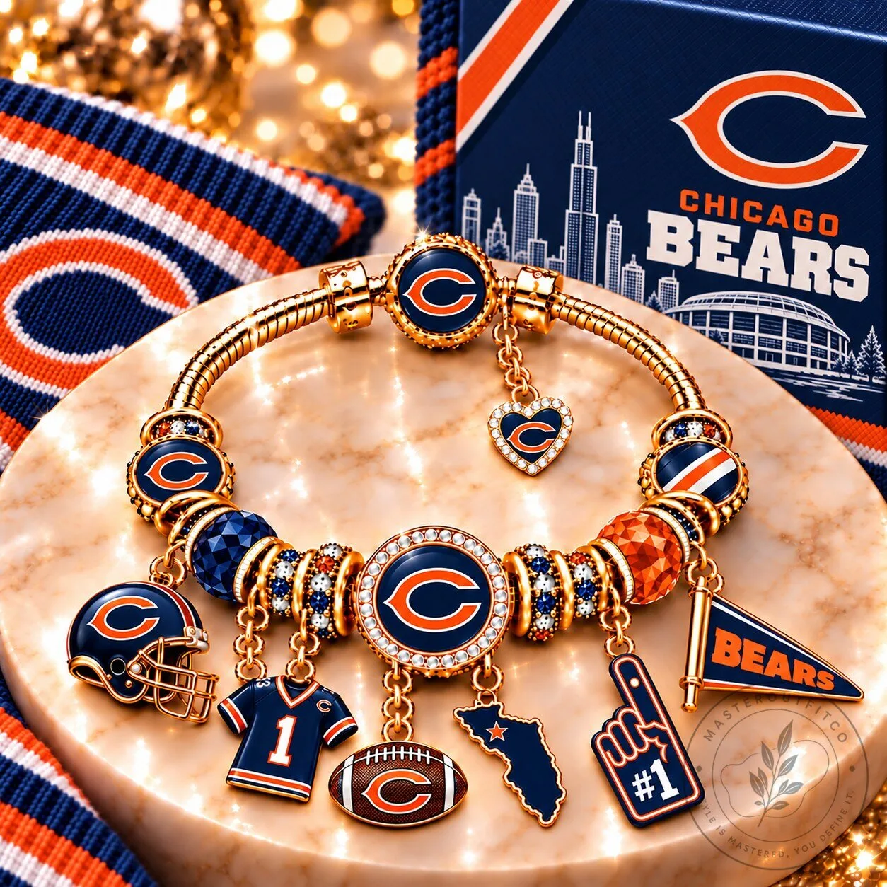 Chicago Bears Gold Charm Bracelet Set with Football and Helmet Charms 1 Chicago Bears Gold Charm Bracelet Set with Football and Helmet Charms