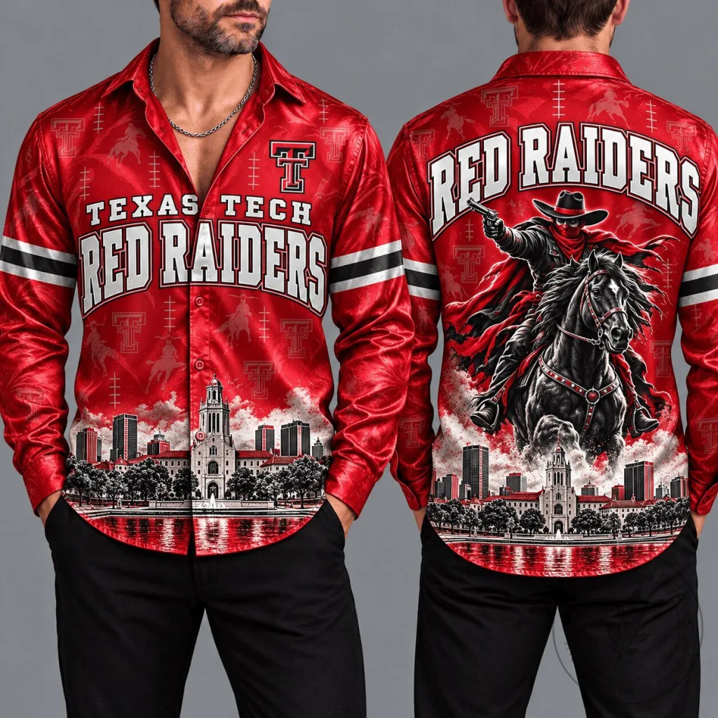 Texas Tech Red Raiders University Football Team Long-Sleeve Button-Up Shirt Texas Tech Red Raiders University Football Team Long-Sleeve Button-Up Shirt