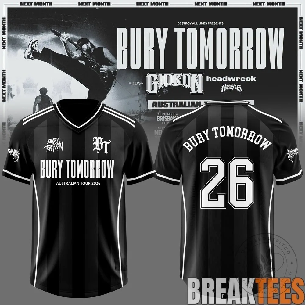 Bury Tomorrow Australian Tour 2026 Black Band Football Jersey 4 Bury Tomorrow Australian Tour 2026 Black Band Football Jersey