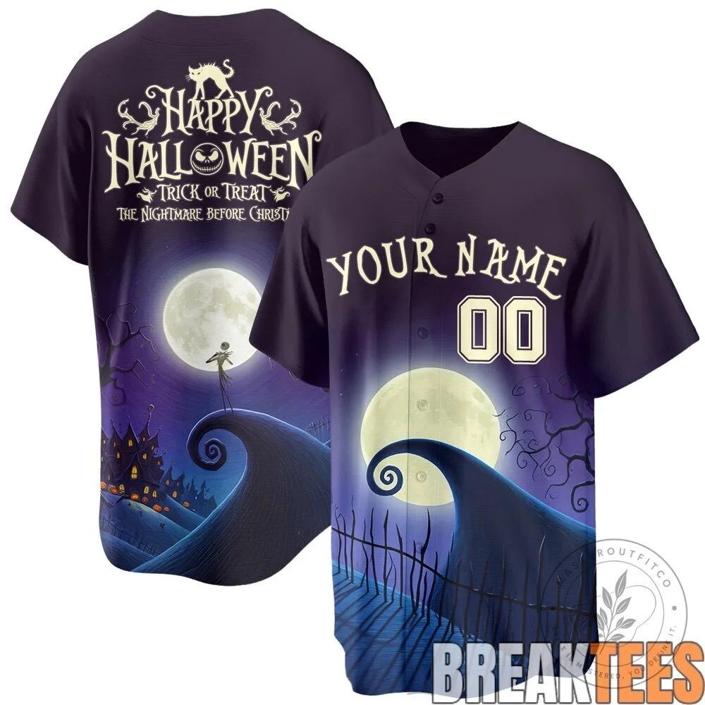 Nightmare Before Christmas Halloween Jack Skellington Custom Name Baseball Jersey