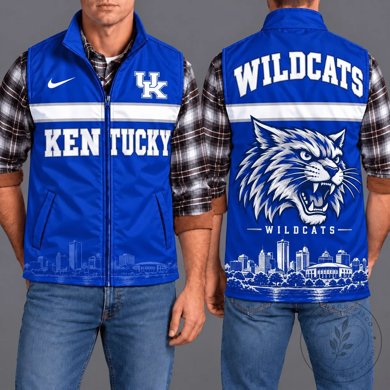 Kentucky Wildcats NCAA College Sports Team Blue Sleeveless Zip Vest 2 Kentucky Wildcats NCAA College Sports Team Blue Sleeveless Zip Vest