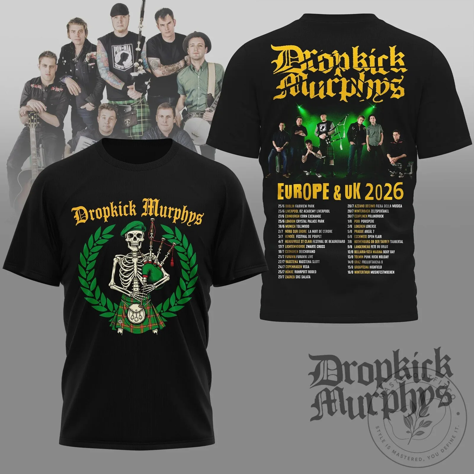 Dropkick Murphys Europe & UK 2026 Tour Celtic Punk Rock Band T-Shirt 2 Dropkick Murphys Europe & UK 2026 Tour Celtic Punk Rock Band T-Shirt