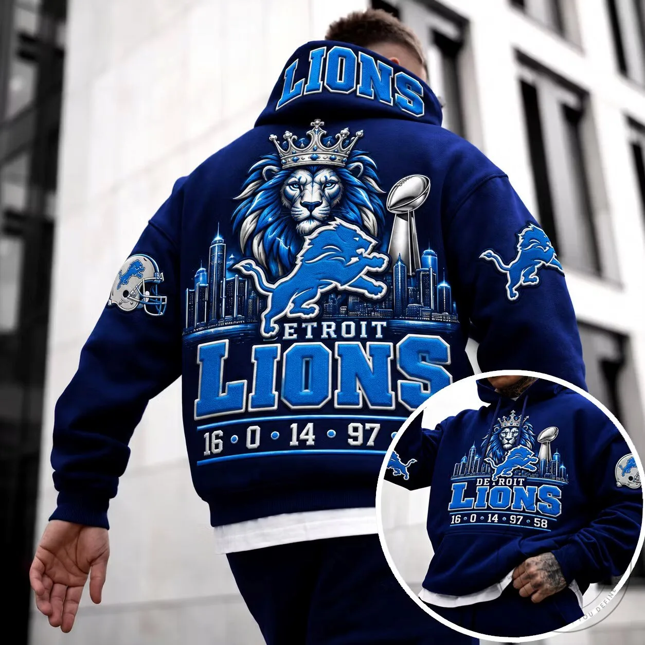 Detroit Lions Football Team Crowned Lion Mascot Hoodie