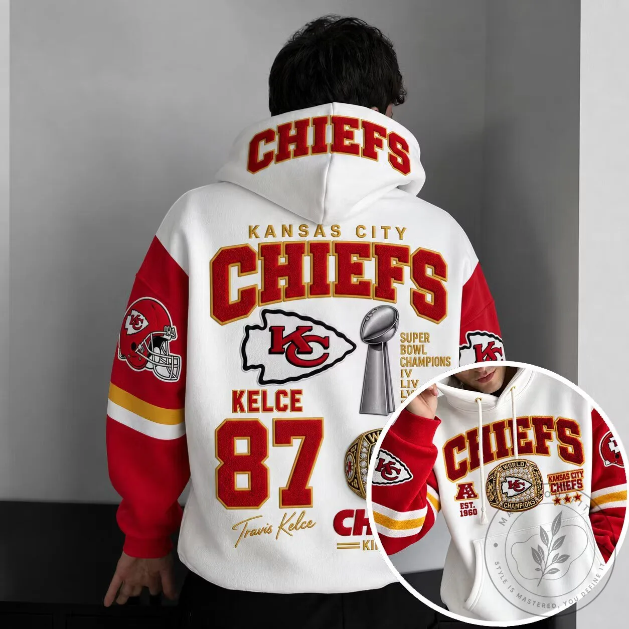 Kansas City Chiefs Travis Kelce Super Bowl Champions White Hoodie