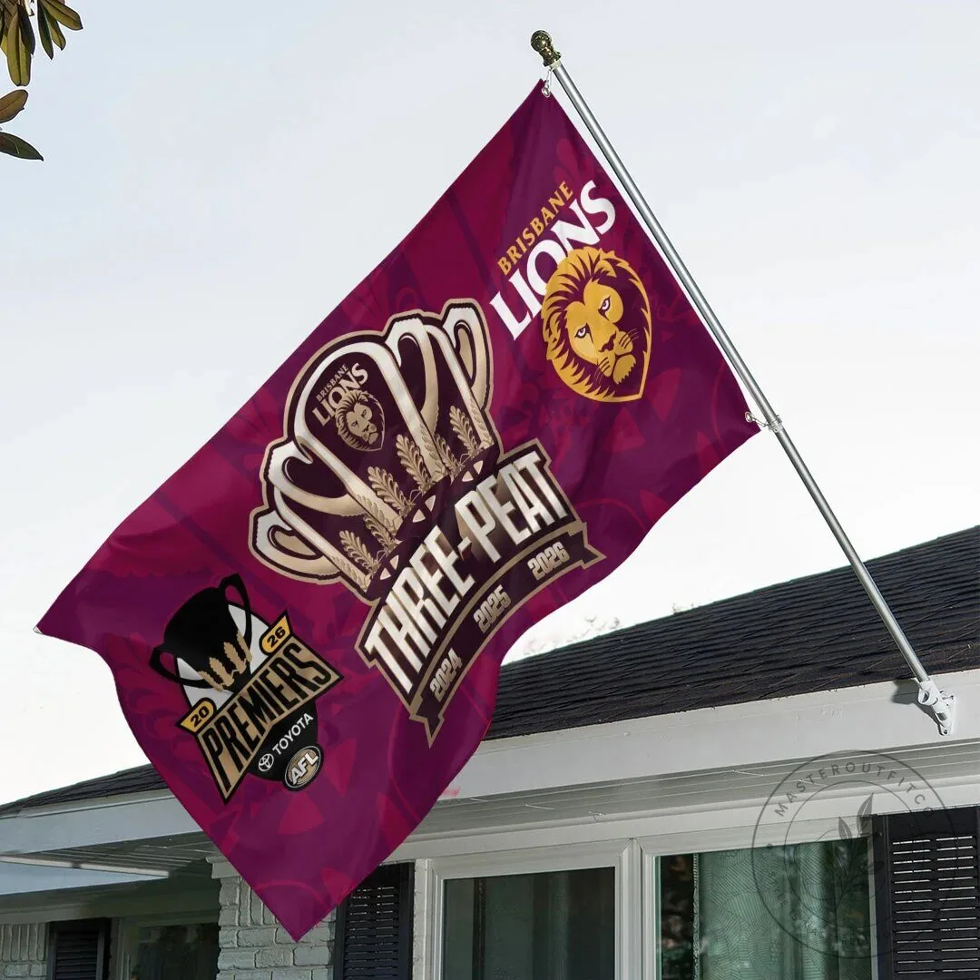 Brisbane Lions Australian Football League Three-Peat Premiers Flag