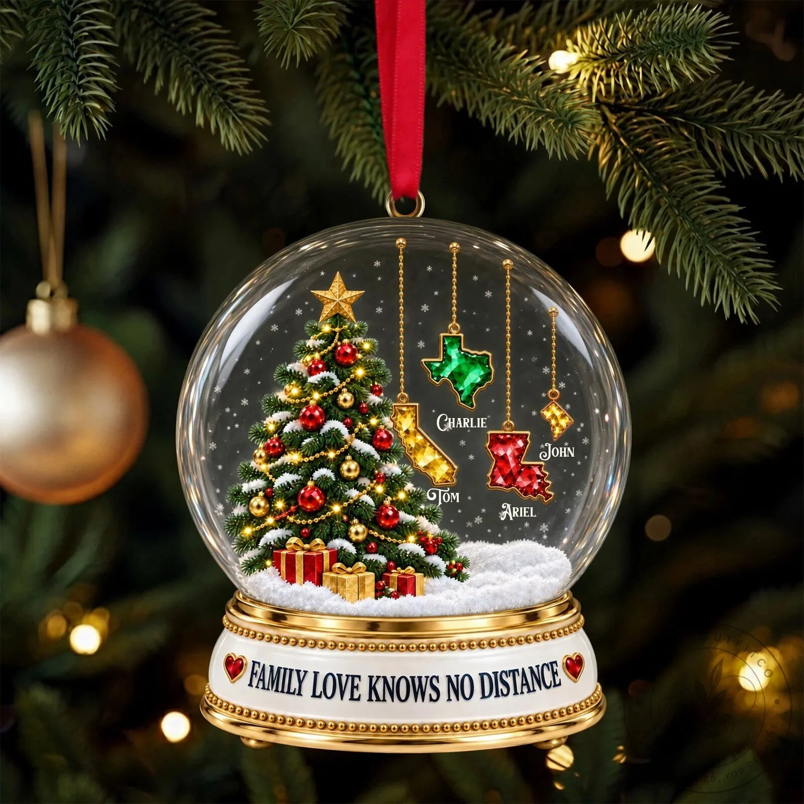 Family Love Knows No Distance Personalized Christmas Tree Ornament