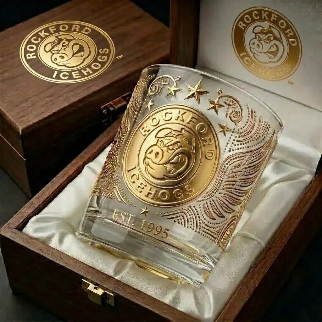 Rockford IceHogs Whiskey Glass Gold Edition Est. 1995 Drinking Glass