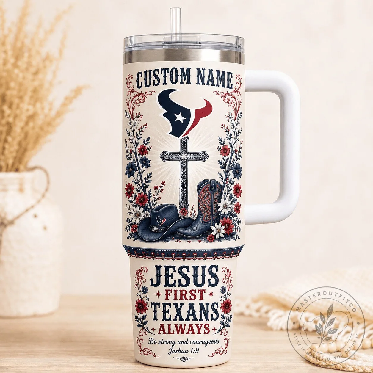 Houston Texans Football Team Christian Faith Tumbler with Custom Name