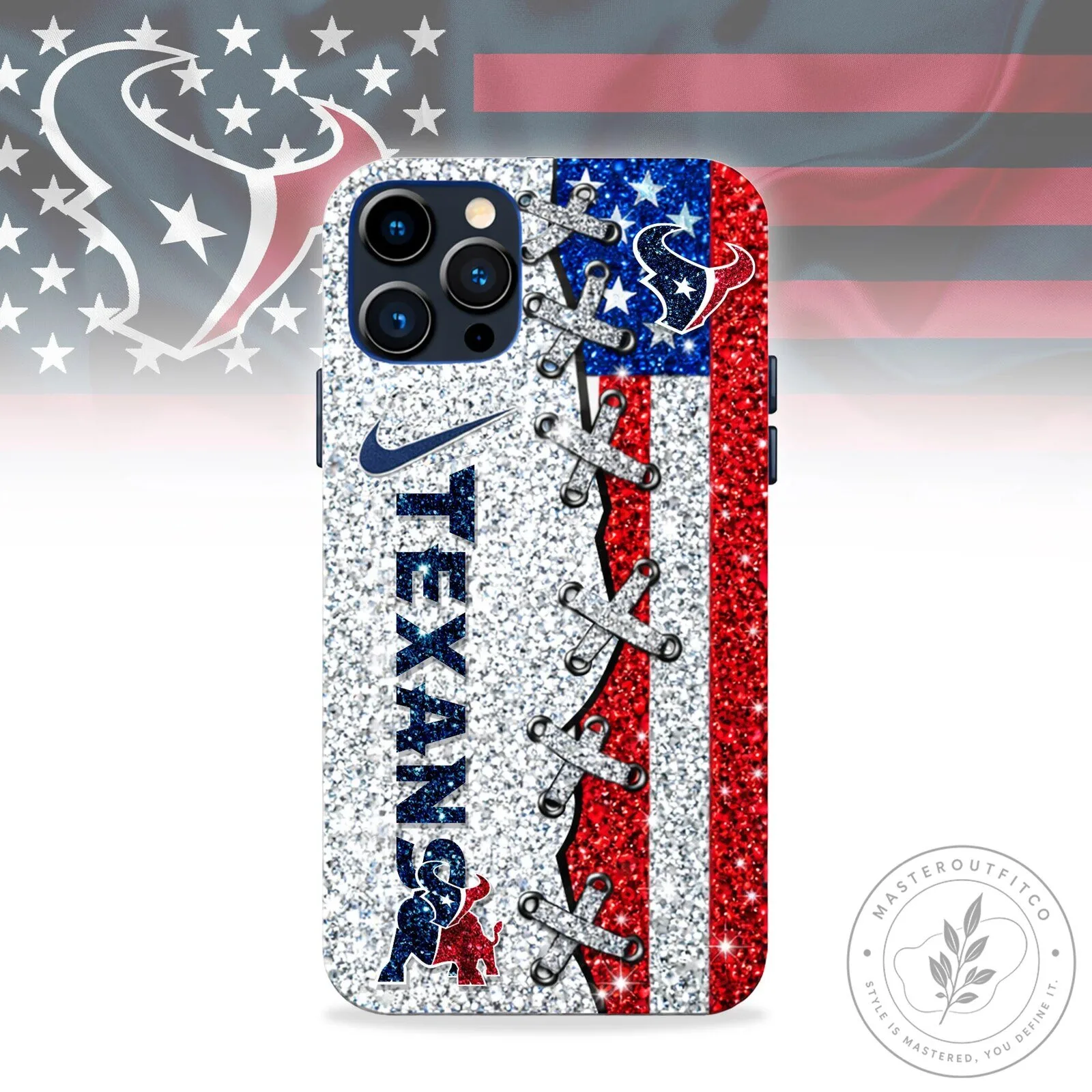 Houston Texans Football Team Glitter American Flag Phone Case