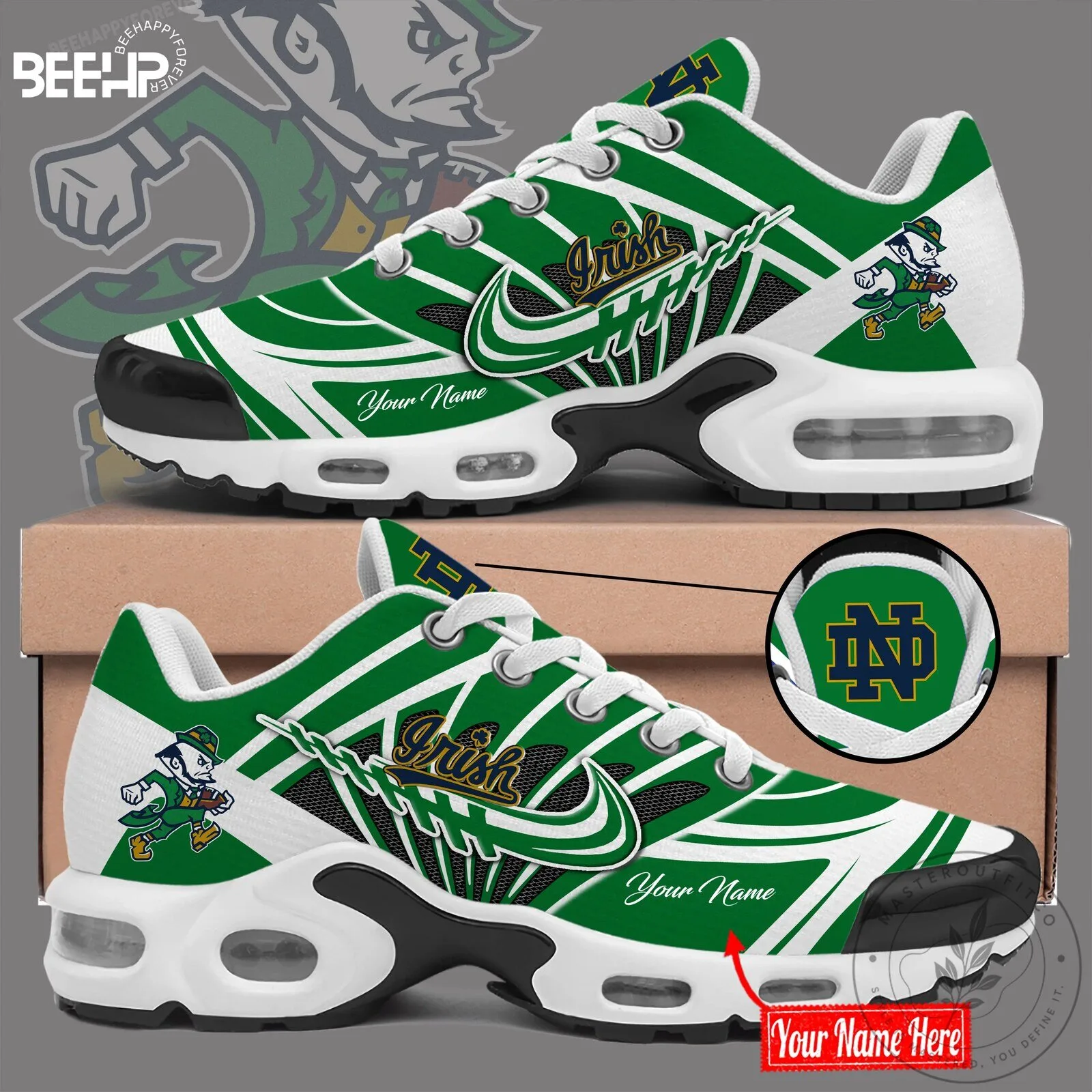Notre Dame Fighting Irish Football Leprechaun Custom Name Shoes