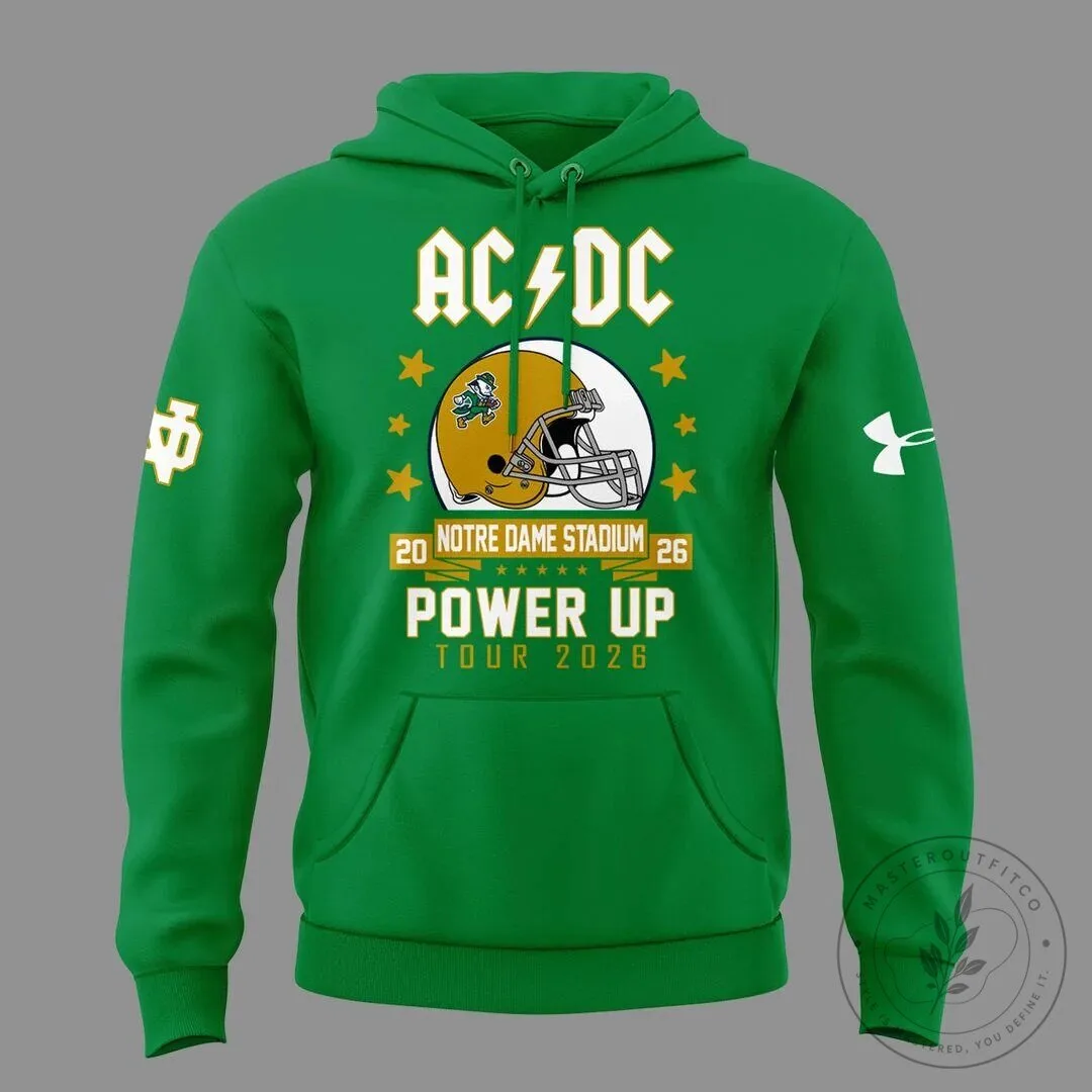 2026 Green Hoodie for Notre Dame Football AC/DC Power Up Tour 10 2026 Green Hoodie for Notre Dame Football AC/DC Power Up Tour