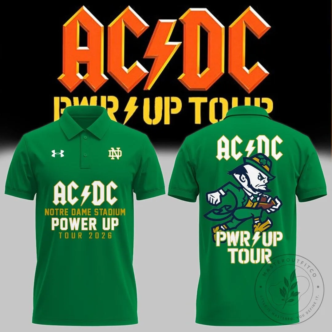 Notre Dame Football AC/DC Power Up Tour 2026 Green Polo Shirt