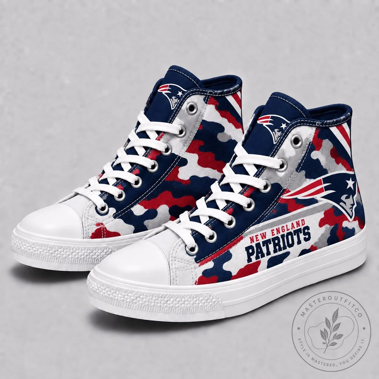 Camouflage High Top Canvas Sneakers featuring New England Patriots Design