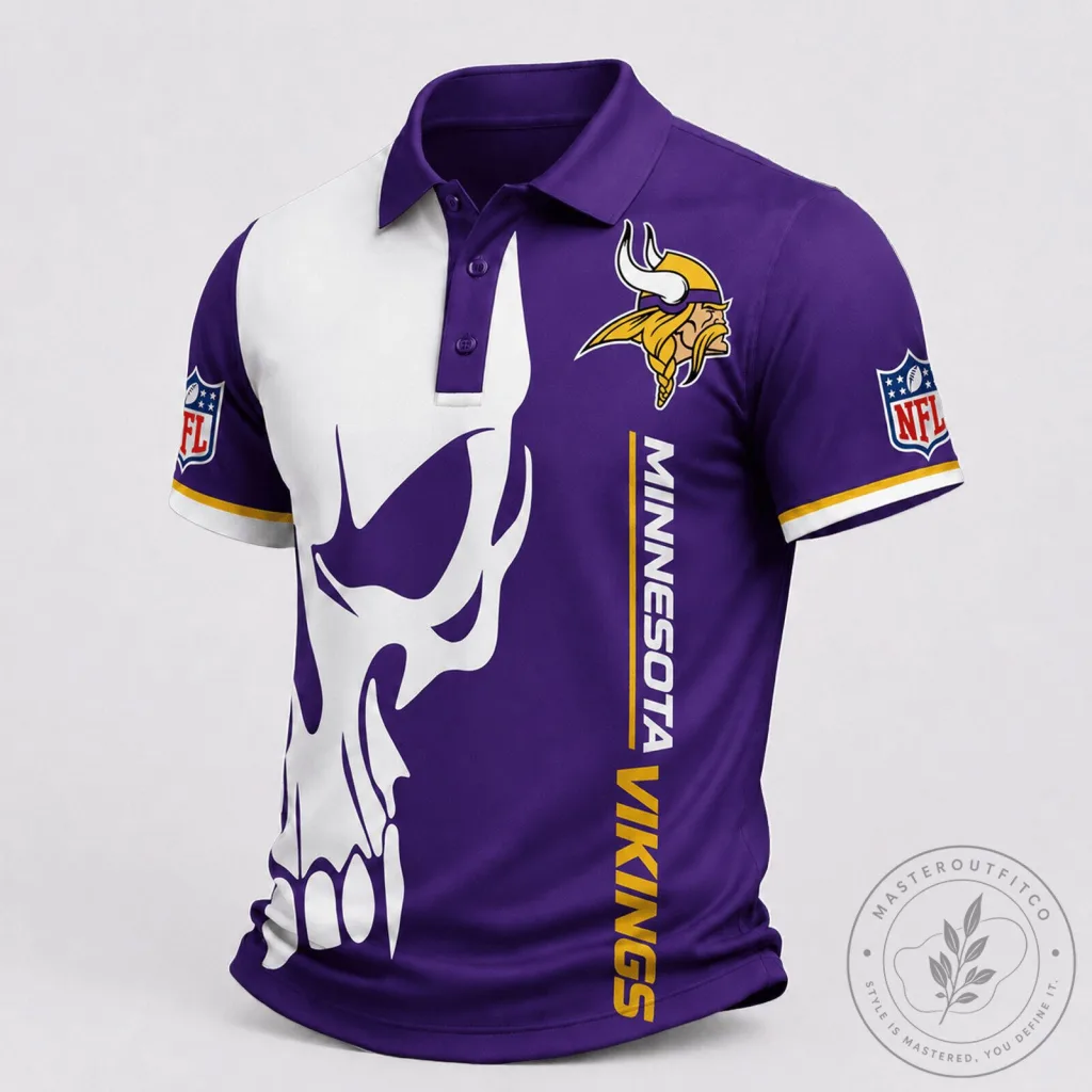 Minnesota Vikings Skull Design National Football League Polo Shirt Minnesota Vikings Skull Design National Football League Polo Shirt