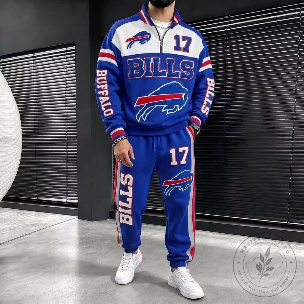 Buffalo Bills Football Team Quarter Zip Pullover Sweatshirt and Jogger Sweatpants Tracksuit