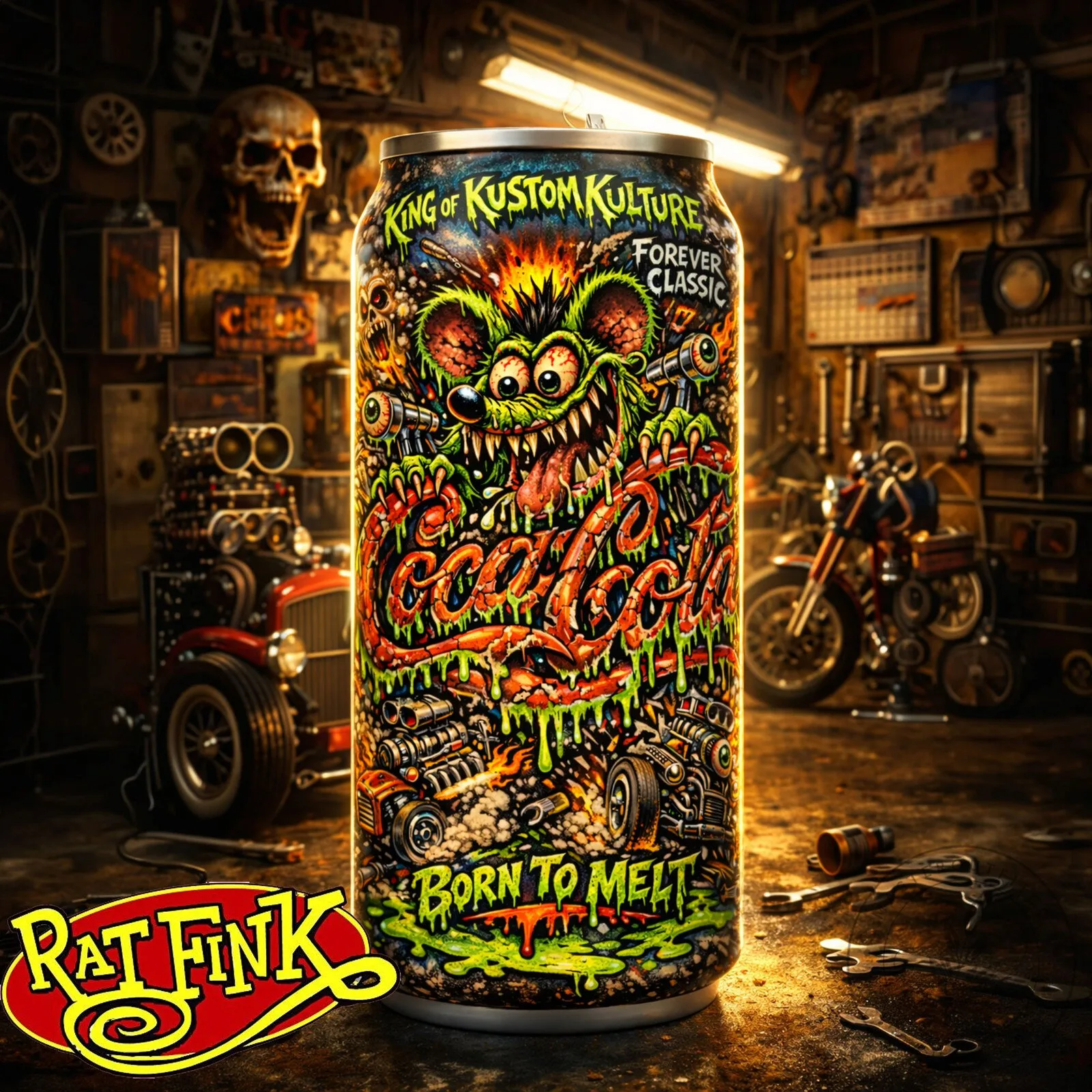 Rat Fink Born To Melt Neon Green Artwork King Of Kustom Kulture Tumbler