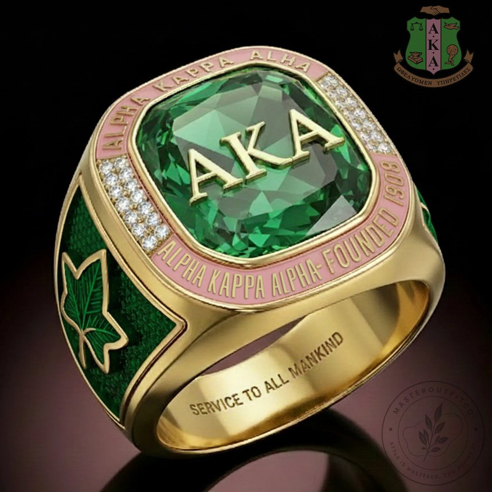 Alpha Kappa Alpha Sorority Founded 1908 Emerald Green Gold Plated Ring 2 Alpha Kappa Alpha Sorority Founded 1908 Emerald Green Gold Plated Ring