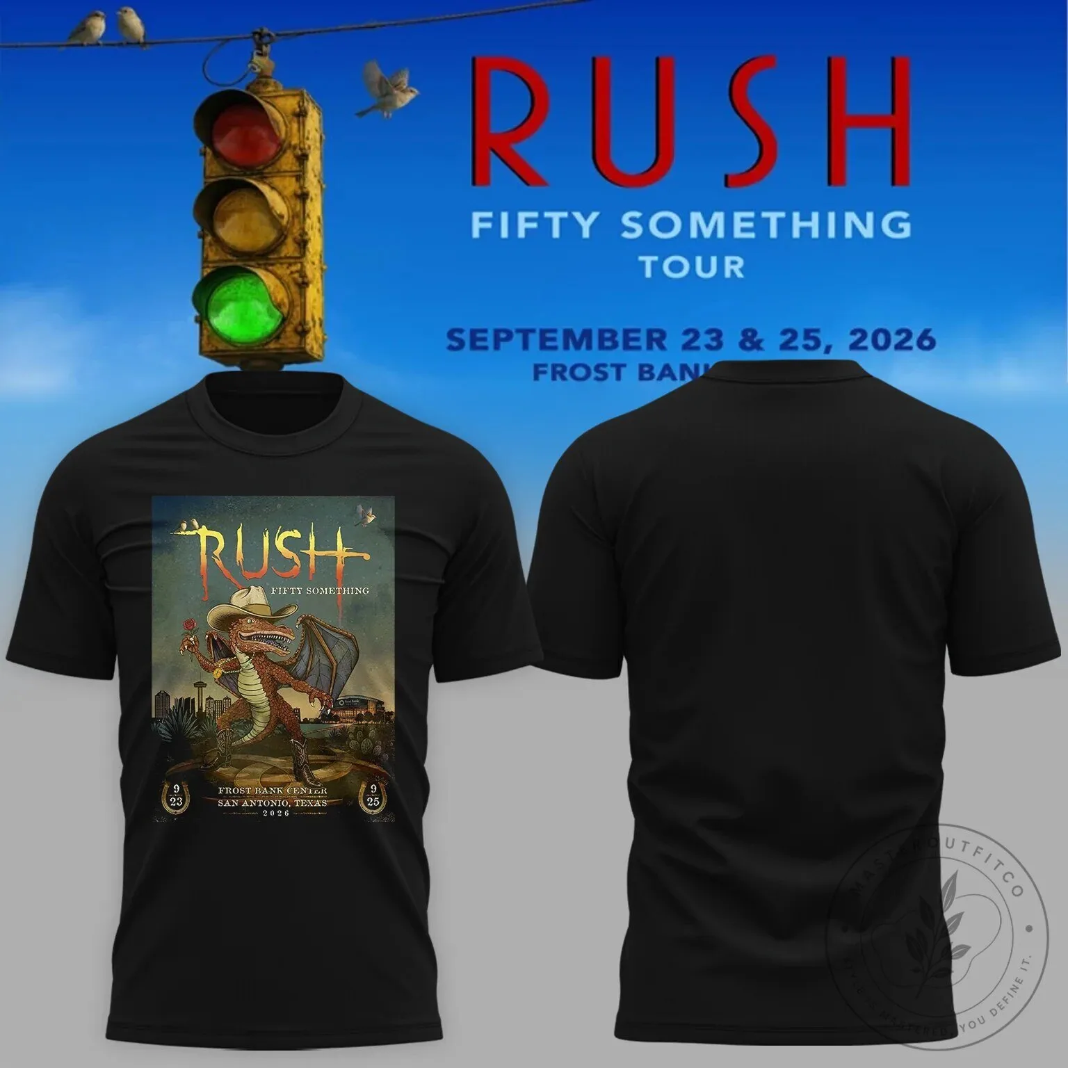 Black T-Shirt for 2026 Rush Fifty Something Tour in San Antonio, Texas