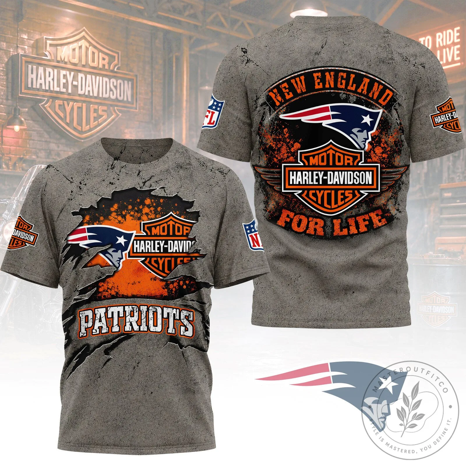 New England Patriots Harley Davidson For Life Motorcycle Fan T-Shirt