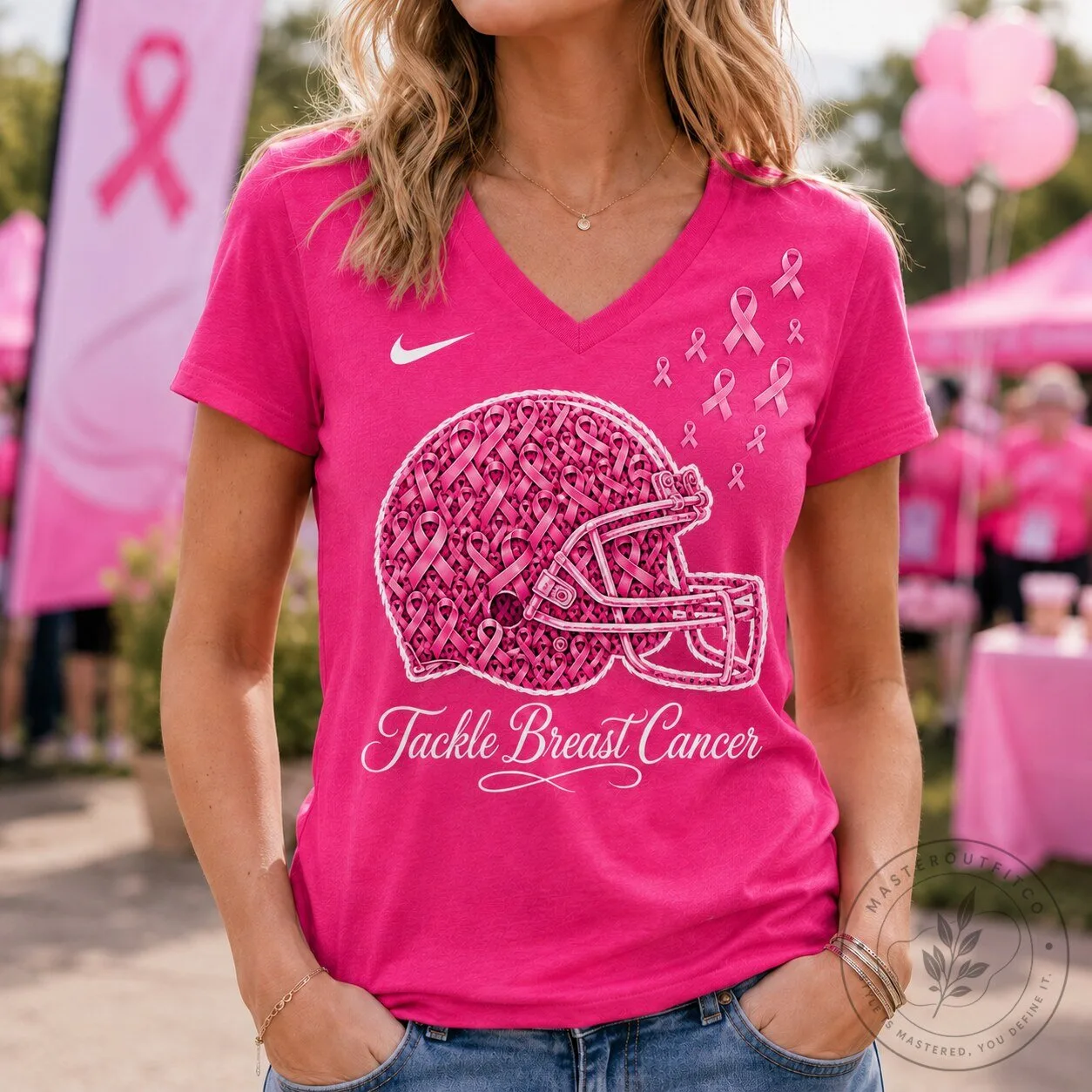 Cleveland Browns Tackle Breast Cancer Pink Football Helmet Women's V-Neck T-Shirt