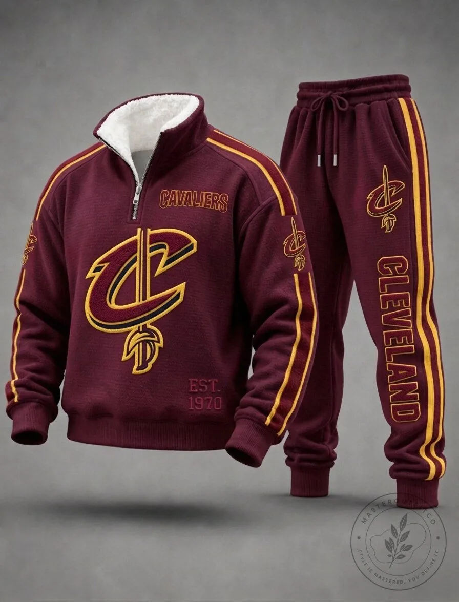 Cleveland Cavaliers Maroon Half-Zip Fleece Lined Sweatshirt and Sweatpants Set