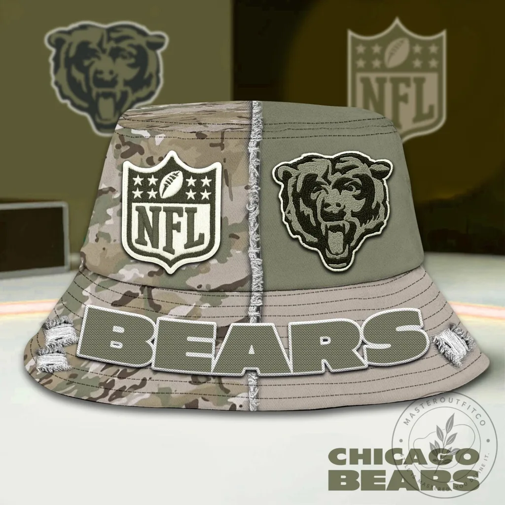 Chicago Bears NFL Camouflage Distressed Bucket Hat Chicago Bears NFL Camouflage Distressed Bucket Hat