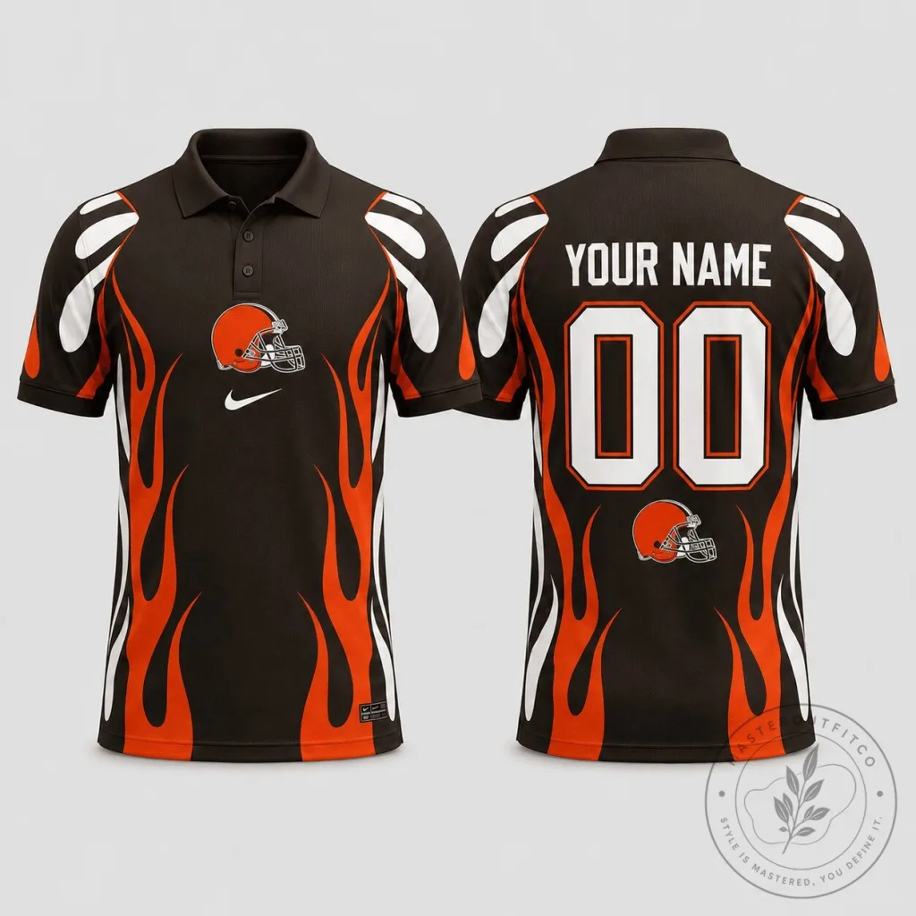 Cleveland Browns Football Team Personalized Flame Design Polo Shirt Cleveland Browns Football Team Personalized Flame Design Polo Shirt