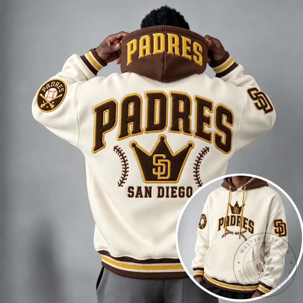 San Diego Padres Baseball Team Logo Cream and Brown Pullover Hoodie San Diego Padres Baseball Team Logo Cream and Brown Pullover Hoodie