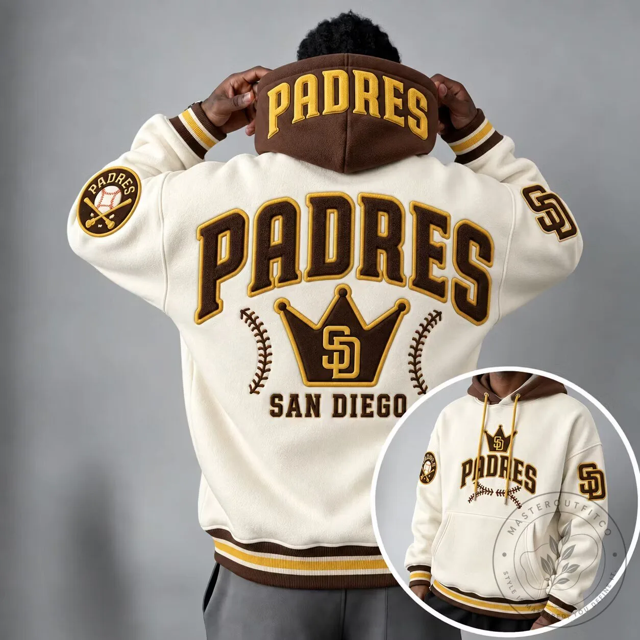 San Diego Padres Baseball Team Logo Cream and Brown Pullover Hoodie