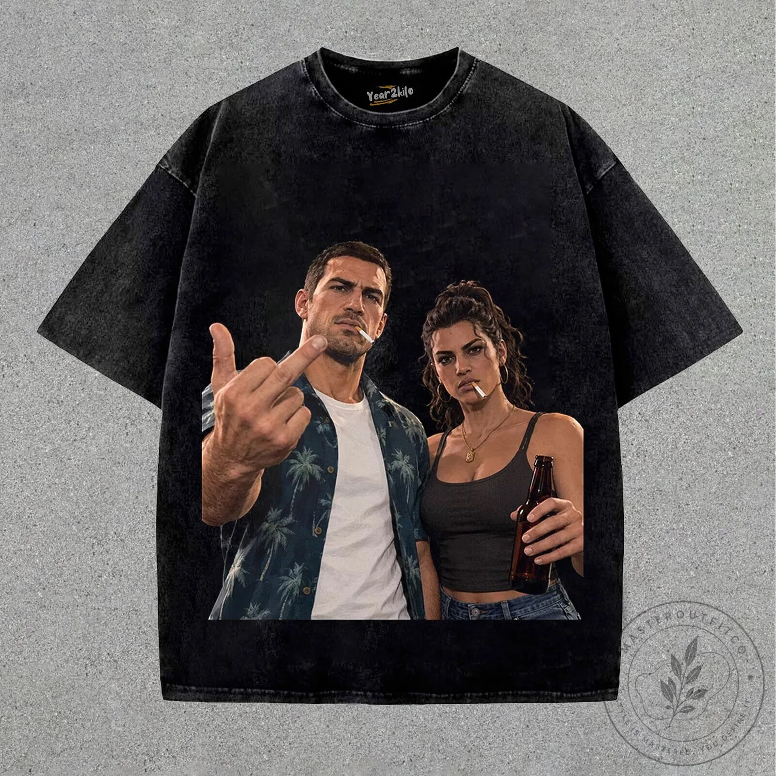 Grand Theft Auto VI Jason and Lucia Middle Finger Graphic T-Shirt