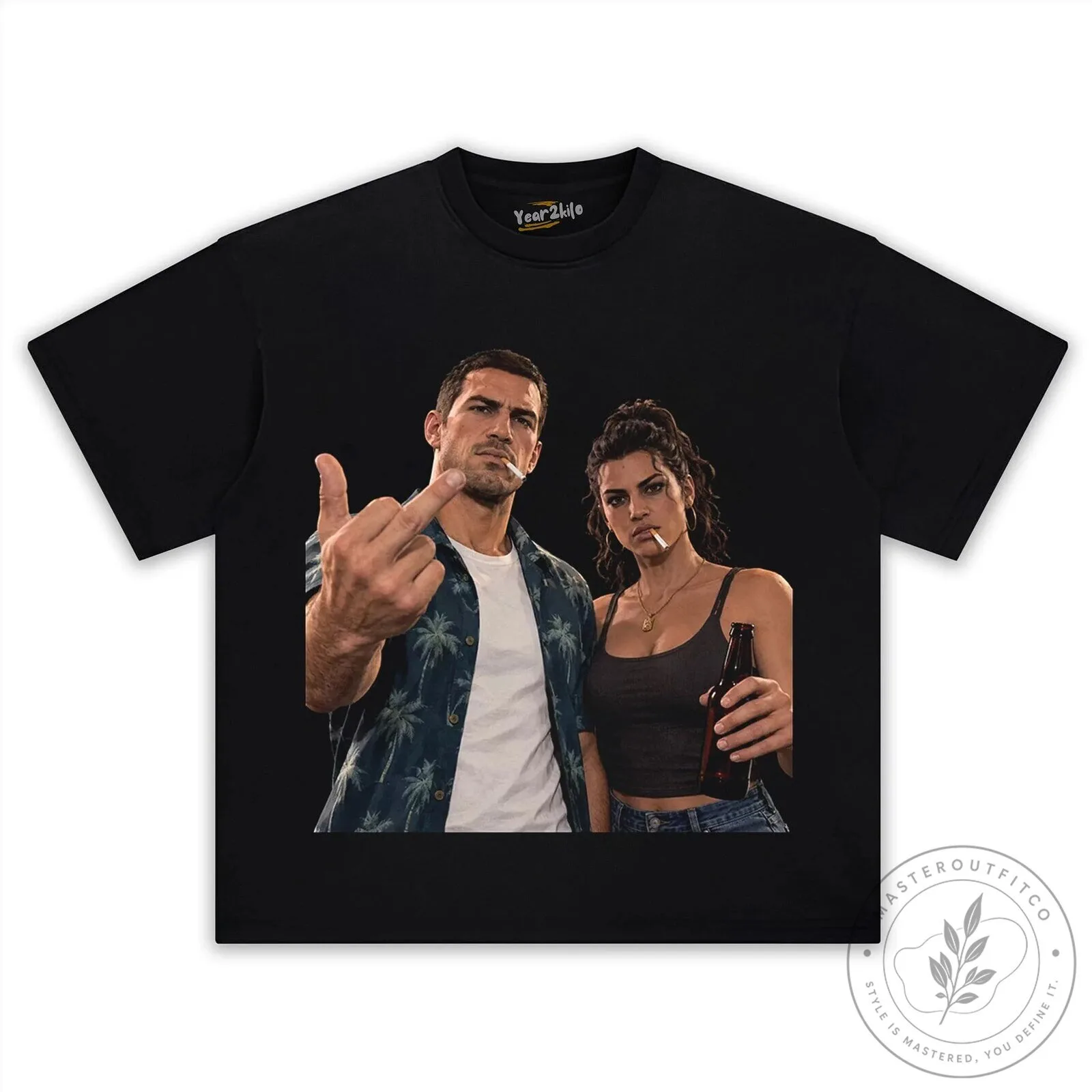 Grand Theft Auto VI Jason and Lucia Middle Finger Graphic T-Shirt 13 Grand Theft Auto VI Jason and Lucia Middle Finger Graphic T-Shirt
