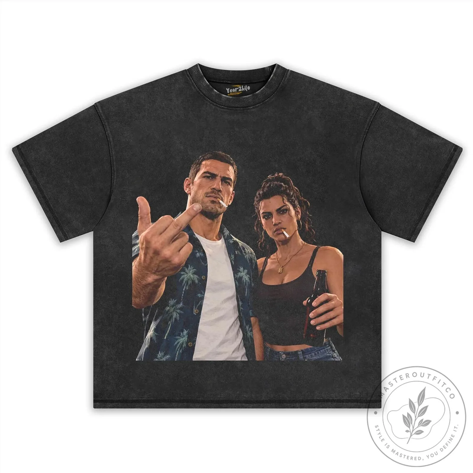Grand Theft Auto VI Jason and Lucia Middle Finger Graphic T-Shirt 14 Grand Theft Auto VI Jason and Lucia Middle Finger Graphic T-Shirt