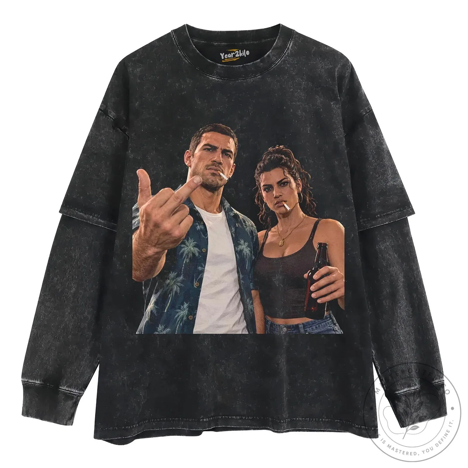 Grand Theft Auto VI Jason and Lucia Middle Finger Graphic T-Shirt 16 Grand Theft Auto VI Jason and Lucia Middle Finger Graphic T-Shirt