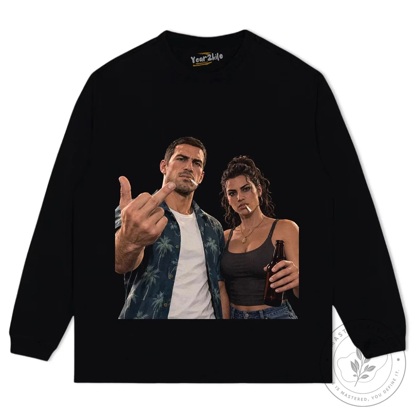 Grand Theft Auto VI Jason and Lucia Middle Finger Graphic T-Shirt 17 Grand Theft Auto VI Jason and Lucia Middle Finger Graphic T-Shirt