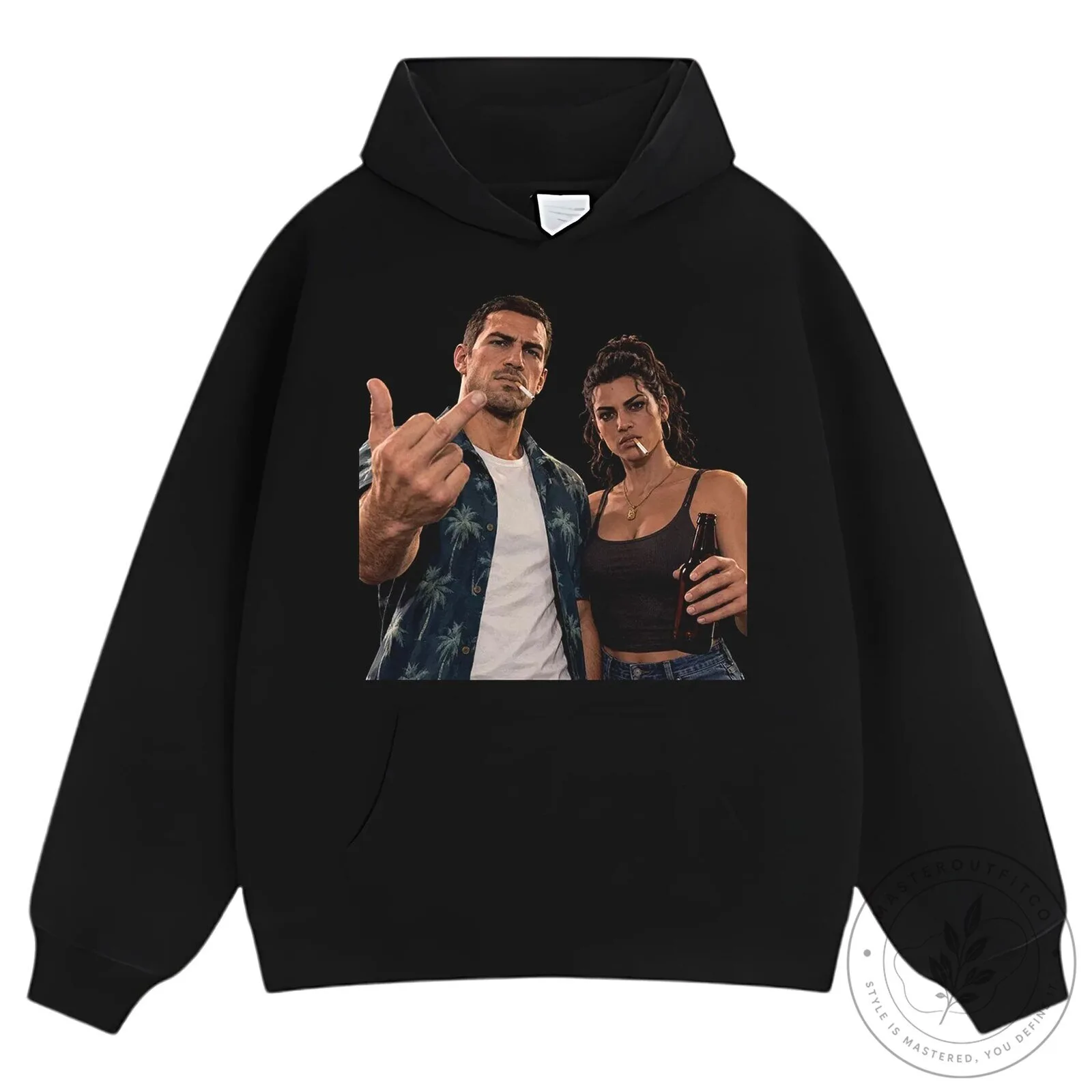 Grand Theft Auto VI Jason and Lucia Middle Finger Graphic T-Shirt 19 Grand Theft Auto VI Jason and Lucia Middle Finger Graphic T-Shirt