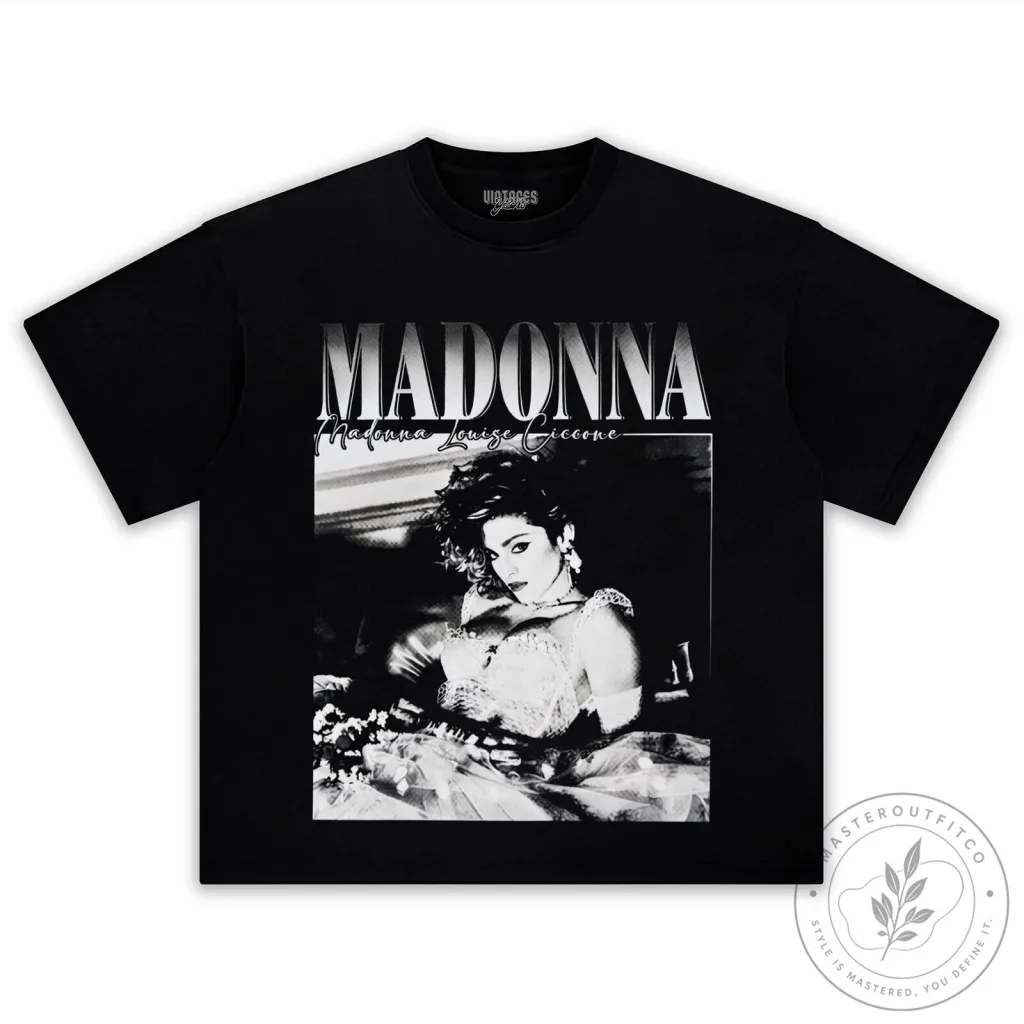Madonna Louise Ciccone Black and White Vintage Style Graphic T-Shirt Madonna Louise Ciccone Black and White Vintage Style Graphic T-Shirt