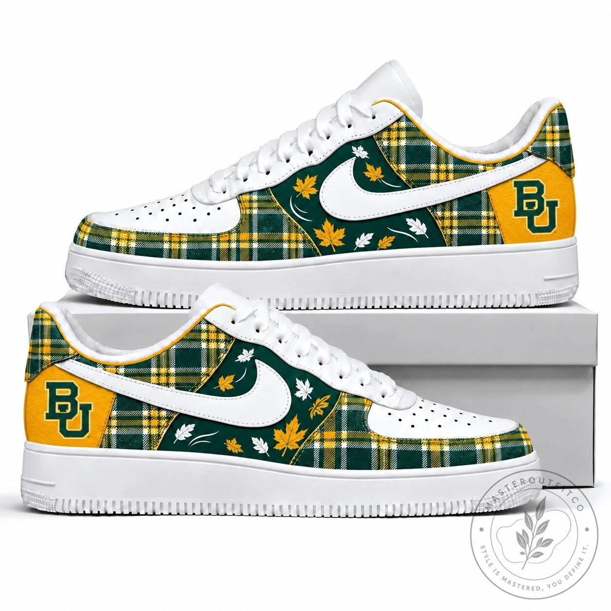 Baylor Bears Fall Season Plaid Pattern White Fashion Sneakers 1 Baylor Bears Fall Season Plaid Pattern White Fashion Sneakers